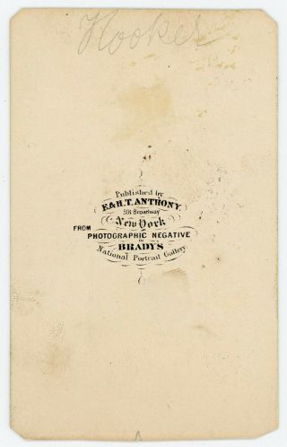 CIVIL WAR GENERAL JOSEPH HOOKER 1862 MATHEW BRADY NEGATIVE CDV PHOTO 2