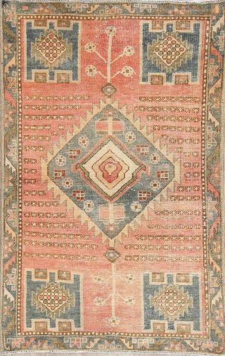 Antique Geometric Tribal Bakhtiar Persian Muted Rug Wool Oriental Distressed 4x6