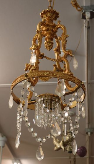 Gorgeous Solid Bronze Cut Crystal Bathroom Petite French Chandelier Dore Gold