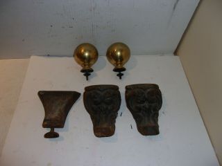 Vintage Cast Iron Gargoyle Claw Feet & Brass Finials Ben Franklin Wood Stove Use