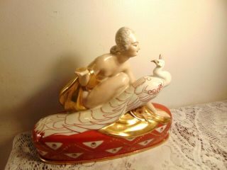 Rare Art Deco Nude Lady With Peacock Aladin Luxe Perfume Lamp France