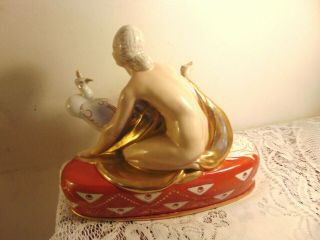 RARE Art Deco Nude Lady With Peacock Aladin Luxe Perfume Lamp France 3