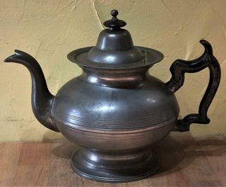 Antique American Pewter Teapot,  Roswell Gleason,  C.  1850