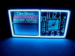 Vintage Action Neon Ad Clock Sign With Flip Over Messages Neon Tube Lit,  Antique