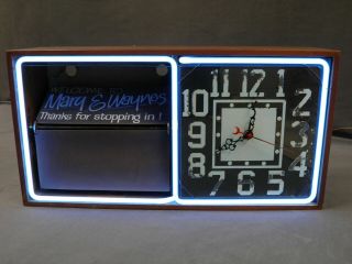 VINTAGE ACTION NEON AD CLOCK SIGN WITH FLIP OVER MESSAGES NEON TUBE LIT,  ANTIQUE 3