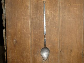 19th C Old Early Wrought Iron Primitive Serving Spoon Utensil Folk Art Decorated