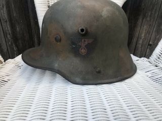 WW1 - WW2 GERMAN MODEL 1917 HELMET W/ CAMO PAINT & Liner 3