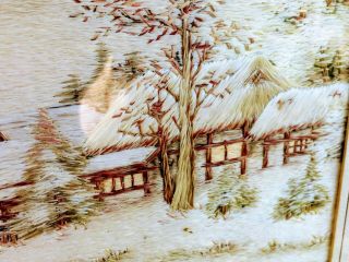 Antique 3 Pictures Japanese Embroidery Forbidden Stitch Silk Forest Cottage 6