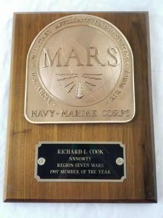 Mars Military Affiliate Radio System Heavy Brass Member Plaque Mounted Rare 1997