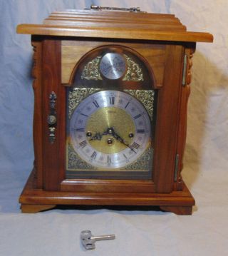 Vintage Emperor German Bracket Clock Frnz Hermle 79 Movement W/ Key & Pen