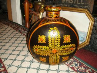 Middle Eastern India Toleware Painted Canteen Vase - Very Large - Unusual Tin 3