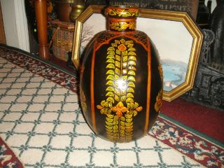 Middle Eastern India Toleware Painted Canteen Vase - Very Large - Unusual Tin 4