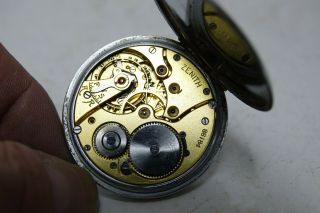 TOP QUALITY VINTAGE ZENITH POCKET WATCH - BLACK MILITARY STYLE DIAL - VERY RARE 10