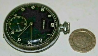 TOP QUALITY VINTAGE ZENITH POCKET WATCH - BLACK MILITARY STYLE DIAL - VERY RARE 3