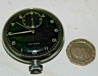 TOP QUALITY VINTAGE ZENITH POCKET WATCH - BLACK MILITARY STYLE DIAL - VERY RARE 4