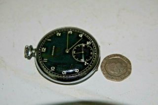 TOP QUALITY VINTAGE ZENITH POCKET WATCH - BLACK MILITARY STYLE DIAL - VERY RARE 5