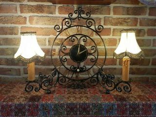 Vintage Electrical Dutch Table / Mantle Clock With 2 Side Lamps From 1940