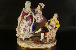 Antique Dresden Volkstedt Porcelain Figurine Man With Two Lady