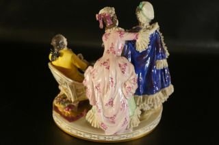 Antique Dresden VOLKSTEDT Porcelain Figurine Man With Two Lady 2