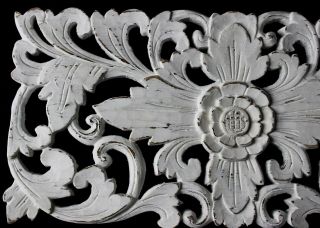 Balinese Lotus Wall art Panel Hand carved wood White washed Bali architectural 2