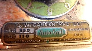 VINTAGE RARE 1920 ' S C.  W.  CARTER MFG CO ELECTRIC AUTO GRILL FOR BACON. 6