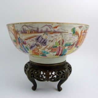 Large Chinese Mandarin Pattern Porcelain Punch Bowl,  18th Century