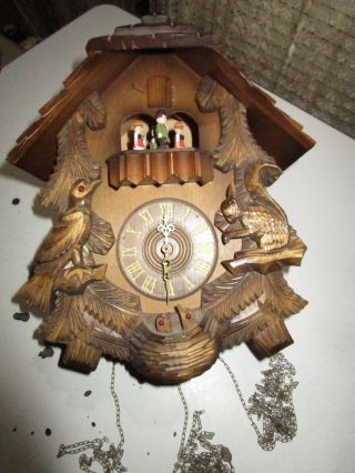 Vintage Cuendet Musical German Black Forest Carved Cuckoo Clock Music & Dancers