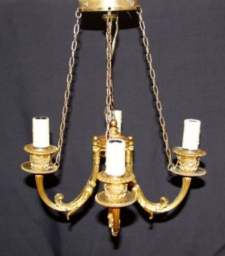 Empire - Style Petite French Dore Bronze Chandelier,  gilt bronze,  antique 10