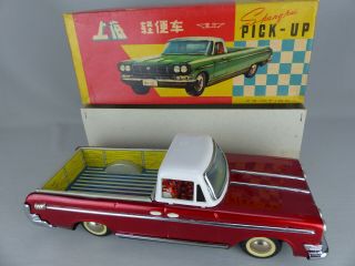 Scarce Vintage Shanghai Red Pickup Truck Tin Friction Toy Mf 151 Near