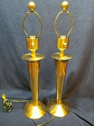 Pair Mid Century Modern Lamps Brass Mastercraft Vintage Parzinger Mccobb Hansen