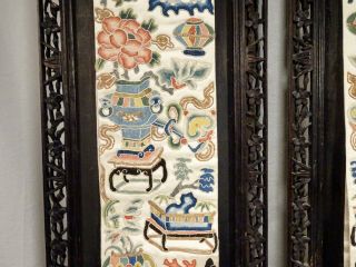 Pair Chinese Silk Embroidered Panels in Carved Wood Frames - 56326 3
