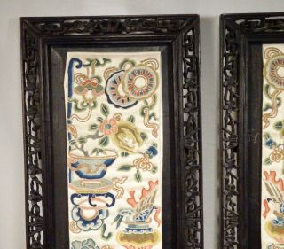 Pair Chinese Silk Embroidered Panels in Carved Wood Frames - 56326 4