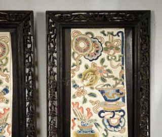 Pair Chinese Silk Embroidered Panels in Carved Wood Frames - 56326 5