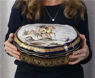 Vintage Large French Porcelain Dresser Jewery Box w/ Napoleon on Horseback 12