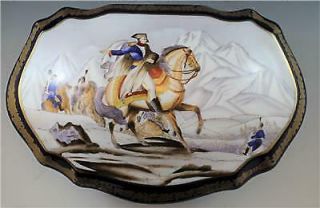 Vintage Large French Porcelain Dresser Jewery Box W/ Napoleon On Horseback