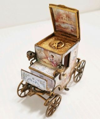 Antique Viennese Bronze Enamel miniature coach novelty Inkwell 19th C 4