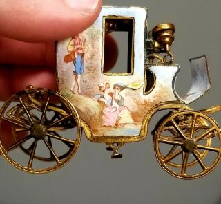 Antique Viennese Bronze Enamel miniature coach novelty Inkwell 19th C 6