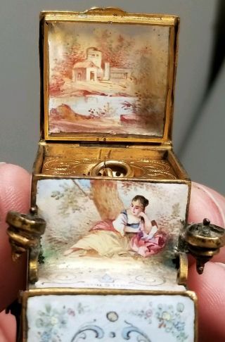 Antique Viennese Bronze Enamel miniature coach novelty Inkwell 19th C 8
