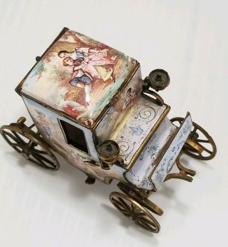 Antique Viennese Bronze Enamel miniature coach novelty Inkwell 19th C 9