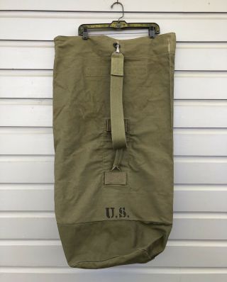 Vintage Korean War U.  S.  Military Army Green Canvas Duffel Bag Marine Sea Bag