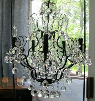 Vintage Black Metal French Swarovski Glass Pendant Ball Crystal Prism Chandelier