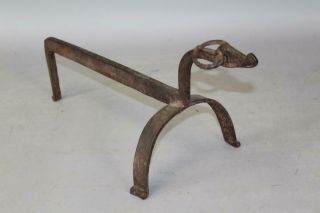 RARE 17TH C DECORATED WROUGHT IRON FIRE DOG OR SKEWER HOLDER IN OLD SURFACE 11