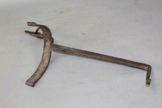 RARE 17TH C DECORATED WROUGHT IRON FIRE DOG OR SKEWER HOLDER IN OLD SURFACE 12