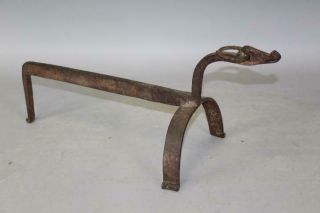 Rare 17th C Decorated Wrought Iron Fire Dog Or Skewer Holder In Old Surface