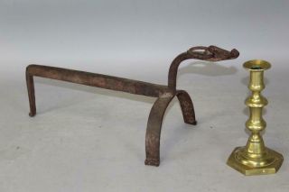 RARE 17TH C DECORATED WROUGHT IRON FIRE DOG OR SKEWER HOLDER IN OLD SURFACE 2