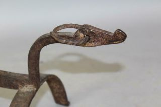 RARE 17TH C DECORATED WROUGHT IRON FIRE DOG OR SKEWER HOLDER IN OLD SURFACE 3