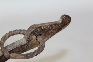 RARE 17TH C DECORATED WROUGHT IRON FIRE DOG OR SKEWER HOLDER IN OLD SURFACE 4