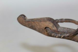 RARE 17TH C DECORATED WROUGHT IRON FIRE DOG OR SKEWER HOLDER IN OLD SURFACE 5