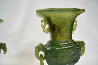 Vintage Antique Chinese Carved Green Jade Vases 10