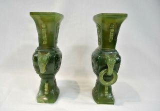 Vintage Antique Chinese Carved Green Jade Vases 3